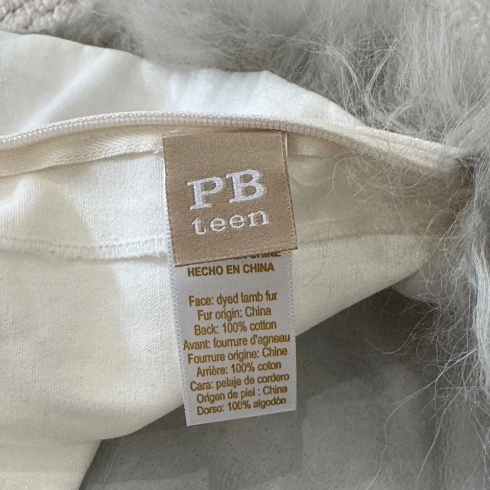 POTTERY BARN | 12x16 Grey Fluffy Fur Pillow Cover